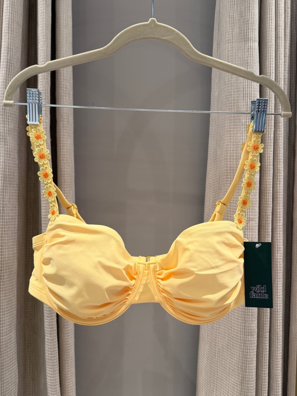 NWT Retro wild fable Bright Yellow Bikini Top with Daisy Accent - Picture 2 of 6